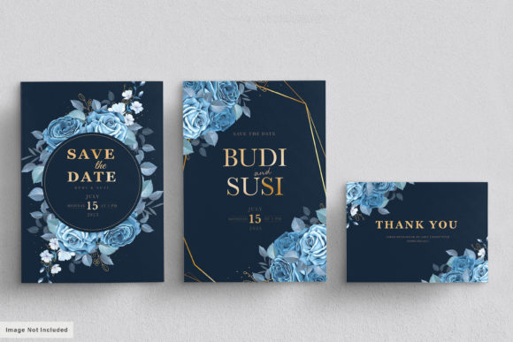 Elegant Blue Floral Wedding Card Set