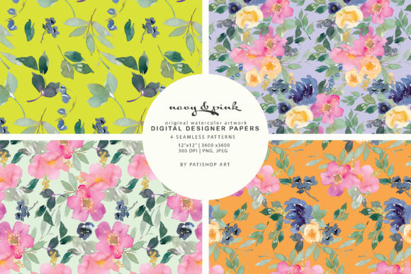 Strategic Use of Watercolor Navy and Pink Floral Patterns for Enhanced Branding and Creativity